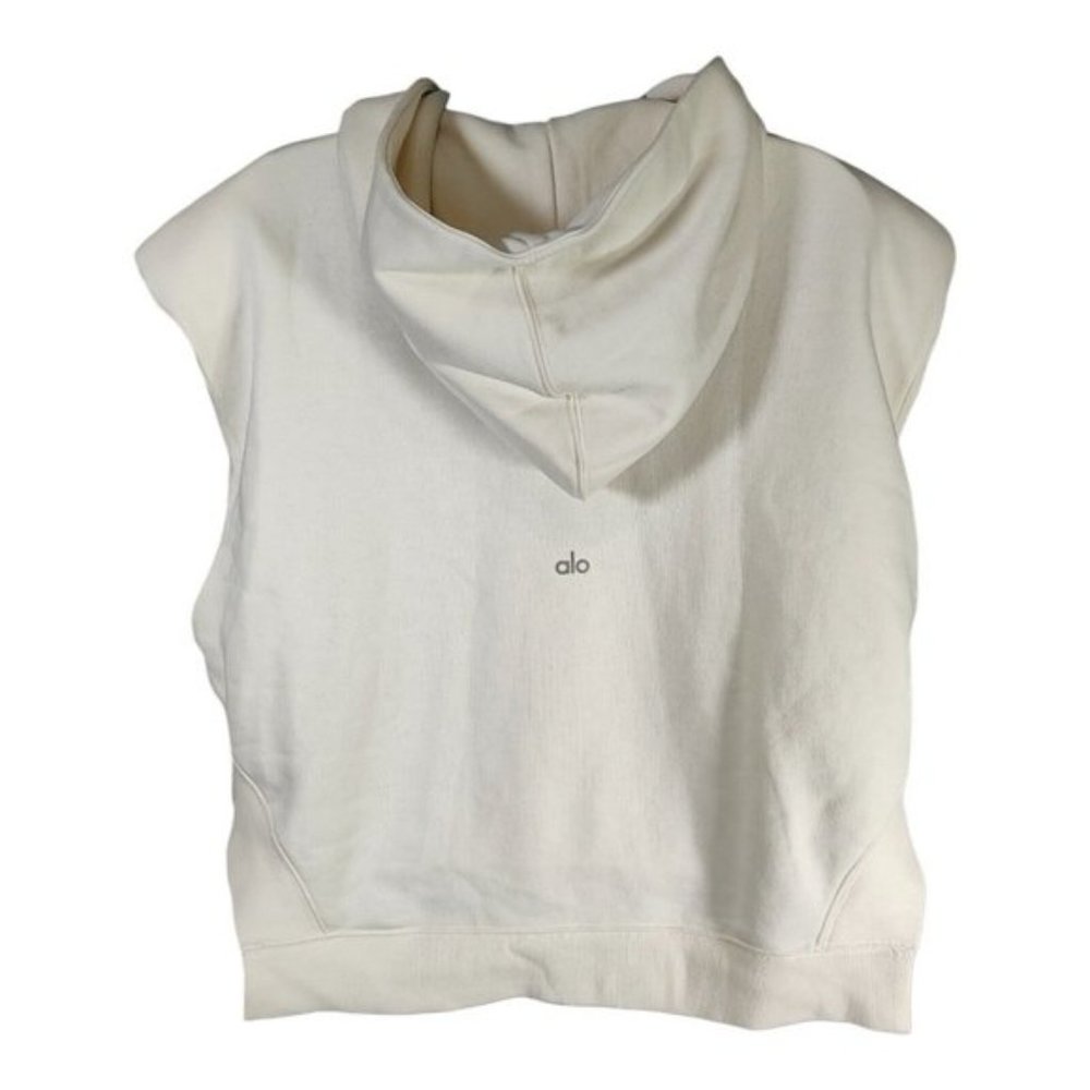 Alo Yoga Cropped Headliner Shoulder Pad Sleeveless Coverup Hoodie Ivory M/L